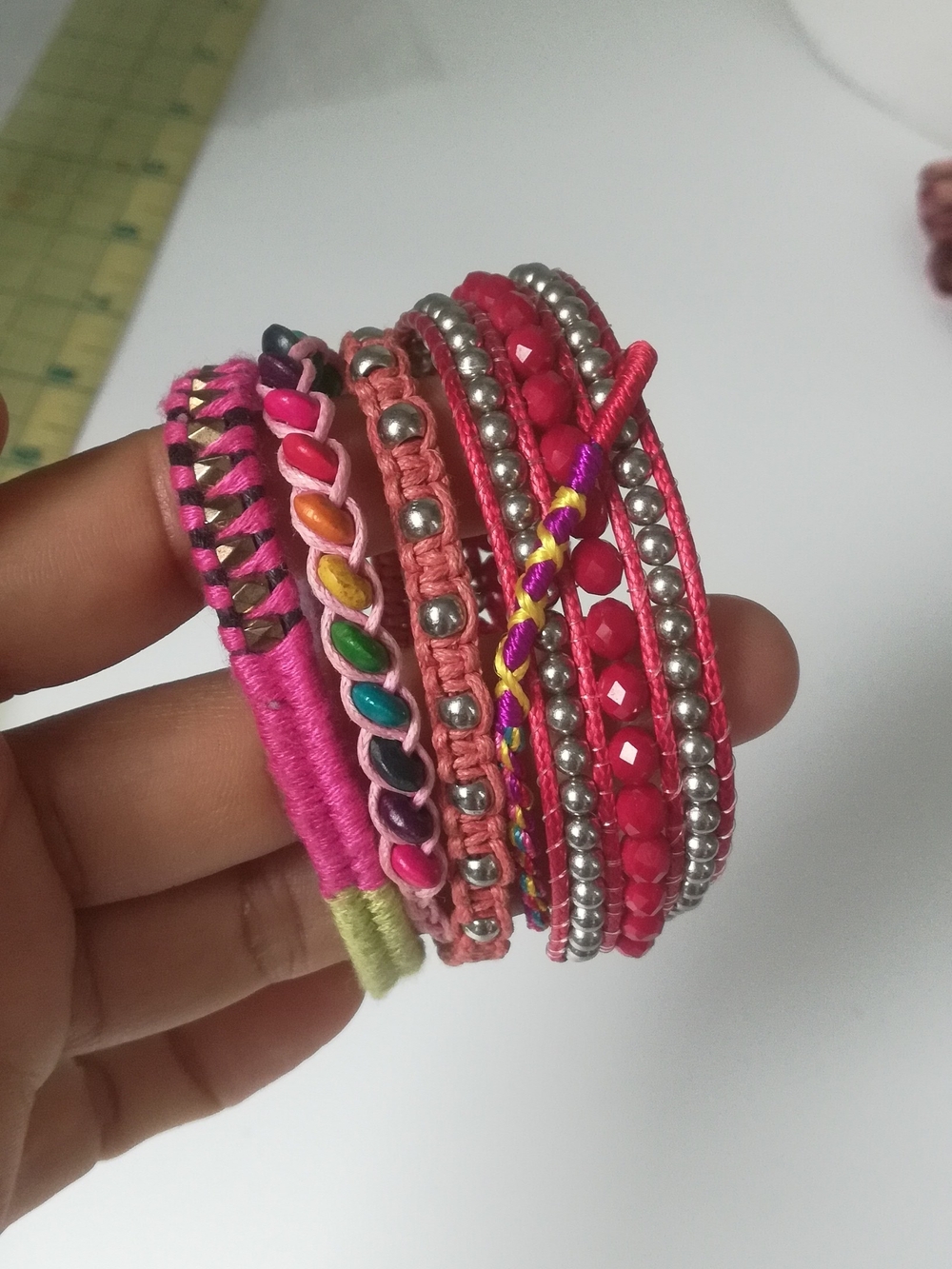 Handmade Multicolor Pink Stackable Bracelet Set